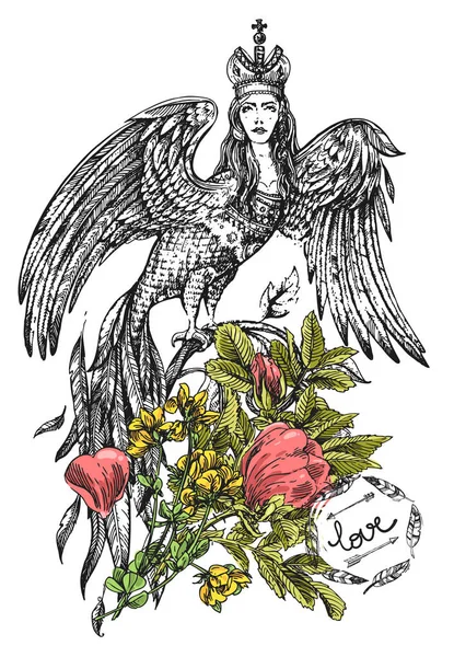 Ілюстрація жінка птах — стоковий вектор