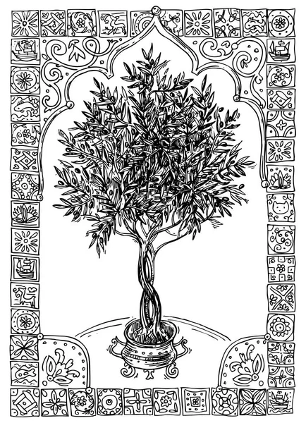 Olivenbaum und Rahmen — Stockvektor
