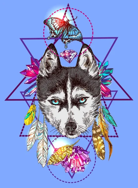 Illustration avec husky — Image vectorielle