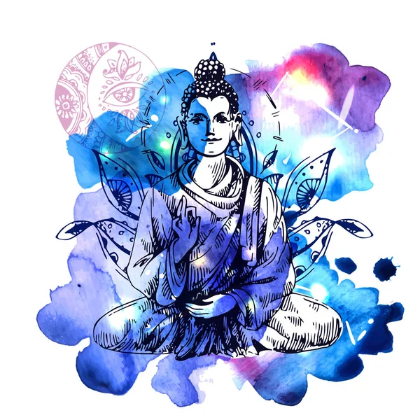 Illustrazione disegnata a mano di buddha — Vettoriale Stock