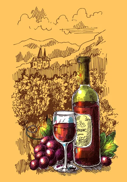 Ilustración con vino — Vector de stock