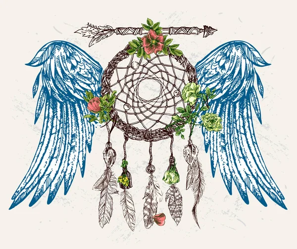 Dream catcher met vleugels — Stockvector