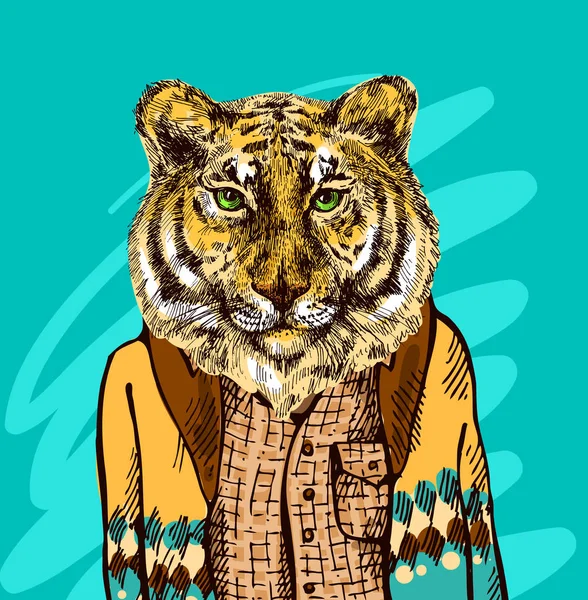 Tigre en pull tricoté . — Image vectorielle