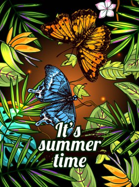 Hayvan ile tropikal çiçek arka plan.