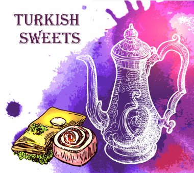 Oryantal tatlılar illüstrasyon.