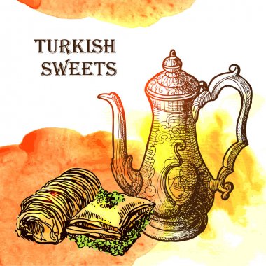 Oryantal tatlılar illüstrasyon.