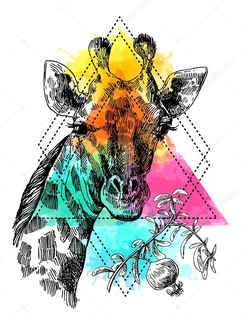 Beautful hand drawn illustration portrait og giraffe.