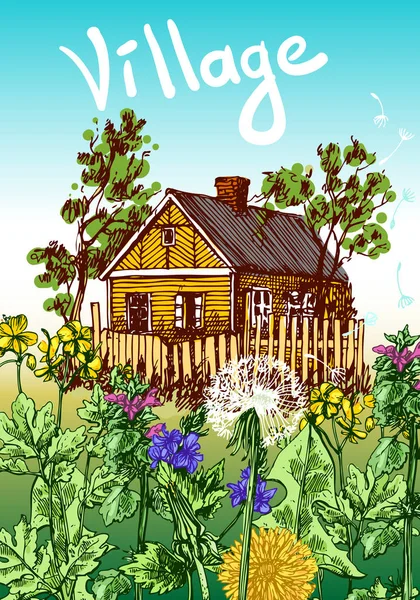 Illustration maison de village — Image vectorielle