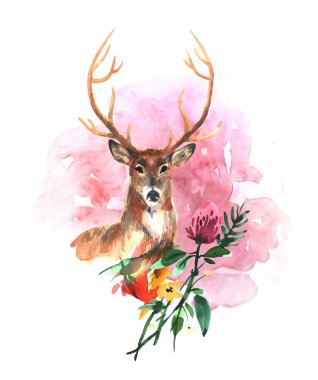 Sulu Boya resimde geyik