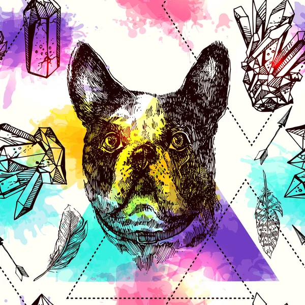 Köpek Dikişsiz desen vektör çizim güzel el çekilmiş