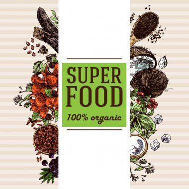 Çizilmiş vektör çizim superfoods el.