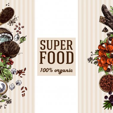 Çizilmiş vektör çizim superfoods el.