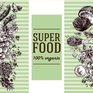 Çizilmiş vektör çizim superfoods el.