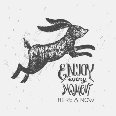 Vektör çizim tavşan çift pozlama ile el çekilmiş.