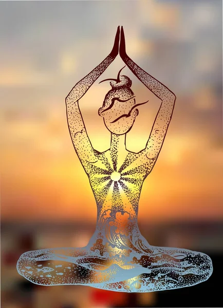 Yoga meditation pose. Grafisk vector hand dras illustration — Stock vektor