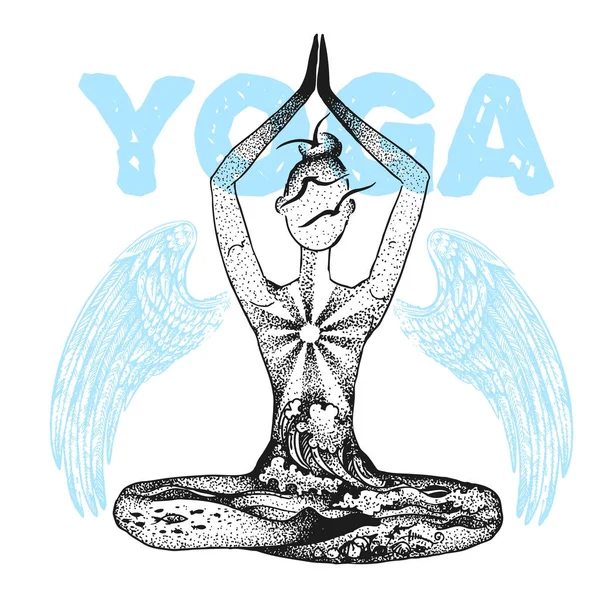 Yoga meditatie houding. Grafische vector hand getekende illustratie. — Stockvector