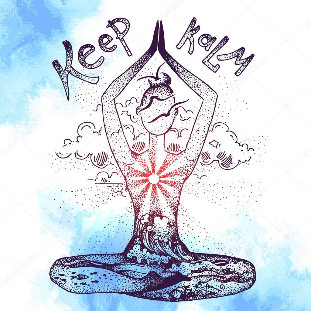 Yoga meditation pose. Graphic vector hand drawn illustration