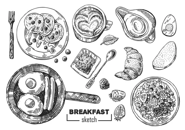 Ilustração vetorial desenhada à mão. Pequeno-almoço é um grande começo de th —  Vetores de Stock