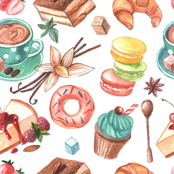 Hand drawn watercolor illustration coffee and sweets