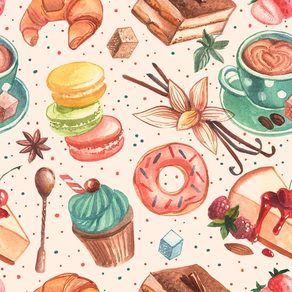 Hand drawn watercolor illustration coffee and sweets