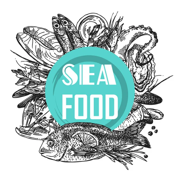 Ilustração do esboço de frutos do mar — Vetor de Stock