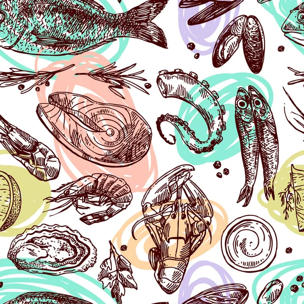 Illustrazione vettore disegnato a mano frutti di mare. Stile schizzo vintage . — Vettoriale Stock