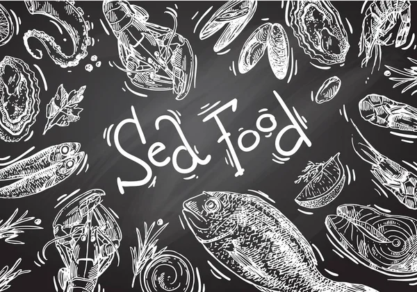 Vetor desenhado à mão ilustração comida do mar. Estilo de esboço vintage . —  Vetores de Stock