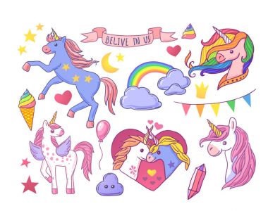 Vektör çizimi tek boynuzlu at güzel el çekilmiş.