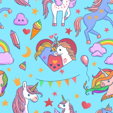 Beautiful hand drawn vector seamless pattern unicorn vector