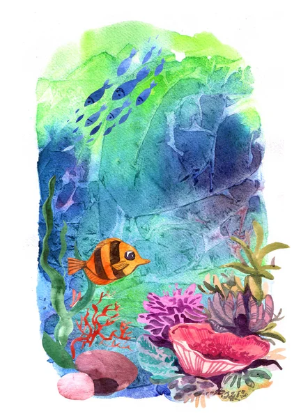 Красивый ручной рисунок морских водорослей и рыбы . — стоковое фото