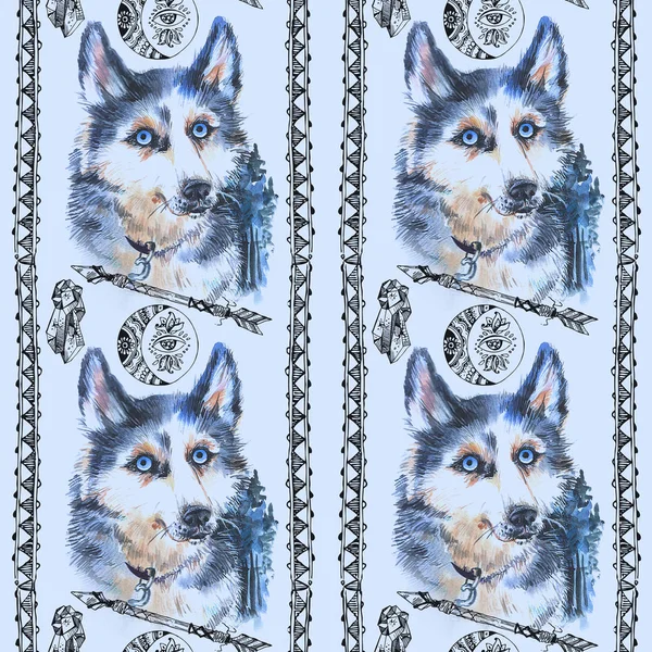 Pięknych, ręcznie rysowane akwarela ilustracja husky — Zdjęcie stockowe