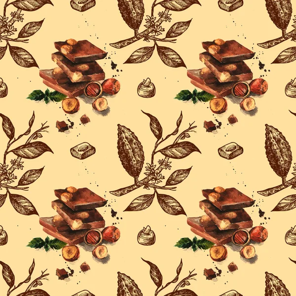 Krásné ručně tažené akvarel ilustrace ořech čokoládové — Stock fotografie