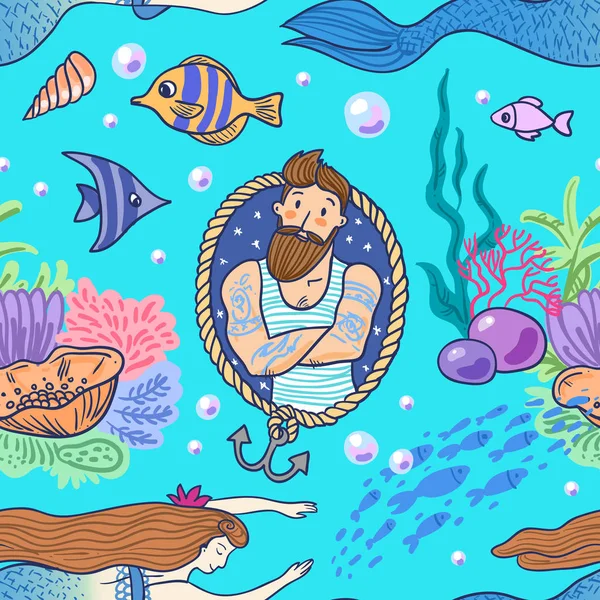 Vetor desenhado à mão ilustração sereia . —  Vetores de Stock