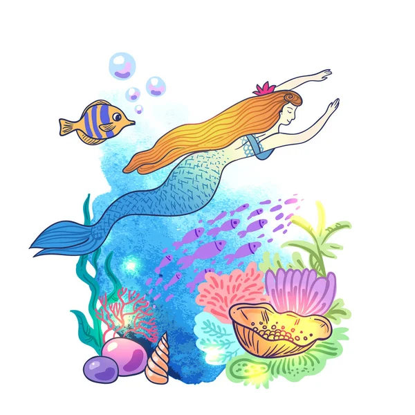 Mano dibujado vector ilustración sirena . — Vector de stock