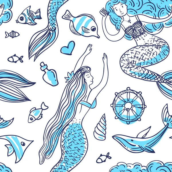 Hand drawn vector illustration mermaid. 