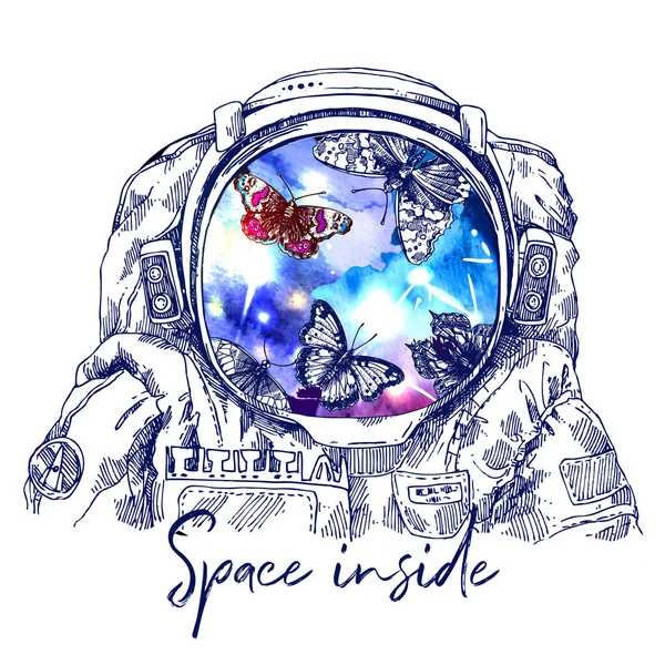 Esquisse de casque d'astronaute. Illustration vectorielle dessinée main . — Image vectorielle