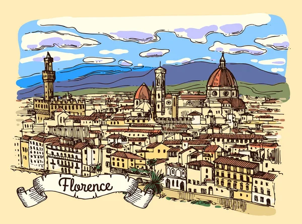 Florence skiss vektor illustration. Lämplig för italienska souvenirer, tryck för t-shirts, telefonfodral. — Stock vektor
