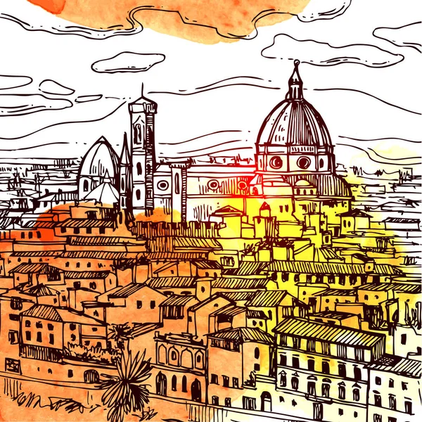 Ilustrasi vektor sketsa Florence. Cocok untuk souvenir Italia, cetak untuk t-shirt, kotak telepon . - Stok Vektor