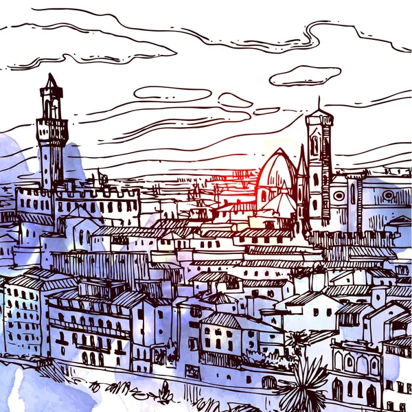 Ilustrasi vektor sketsa Florence. Cocok untuk souvenir Italia, cetak untuk t-shirt, kotak telepon . - Stok Vektor