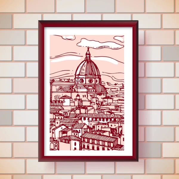 Ilustrasi vektor sketsa Florence. Cocok untuk souvenir Italia, cetak untuk t-shirt, kotak telepon . - Stok Vektor