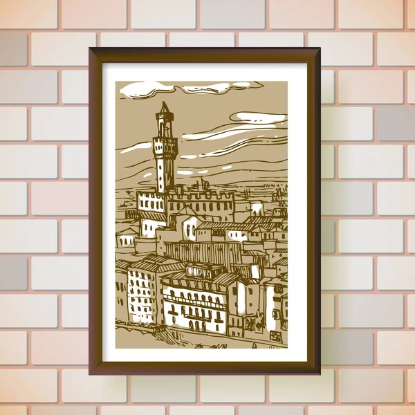 Ilustrasi vektor sketsa Florence. Cocok untuk souvenir Italia, cetak untuk t-shirt, kotak telepon . - Stok Vektor