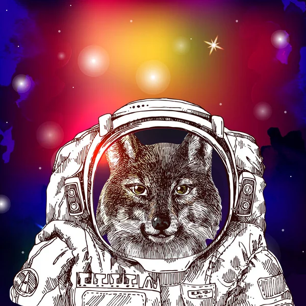 Lobo en bosquejo de casco astrounaut . — Archivo Imágenes Vectoriales