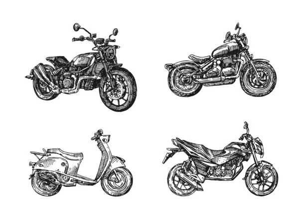 Motorrad-Skizze Vektor Illustration. Handgezeichnetes Stilbild — Stockvektor