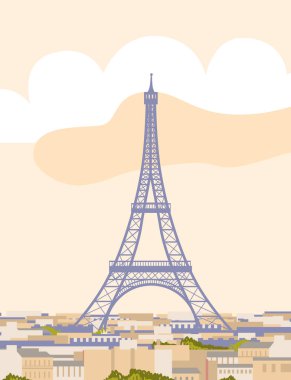 Paris vektör illüstrasyonu. Eyfel Kulesi 'yle güzel bir resim..