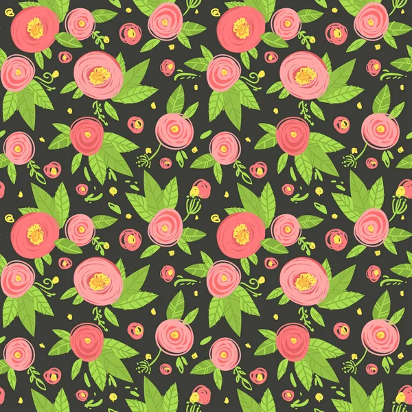 バラのパターン手描きの花ベクトルシームレスパターン. — ストックベクタ