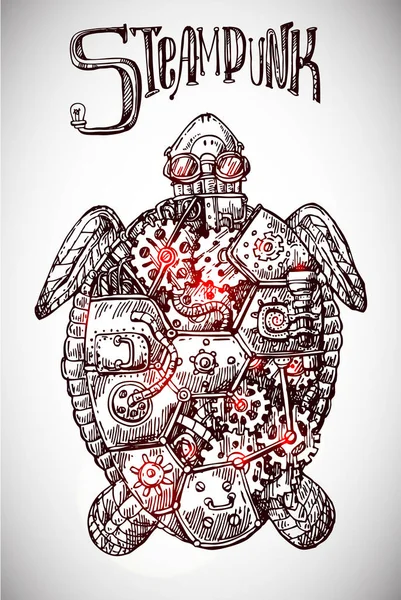 Mekanisk sköldpadda. Handritad vektor steampunk illustration — Stock vektor