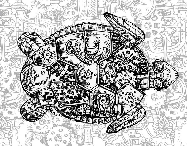 Mechanikus teknős. Kézzel húzott vektor steampunk illusztráció — Stock Vector