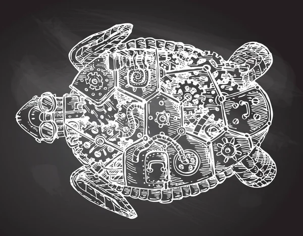 Mechanical turtle. Hand drawn vector steampunk  illustration — Stock Vector