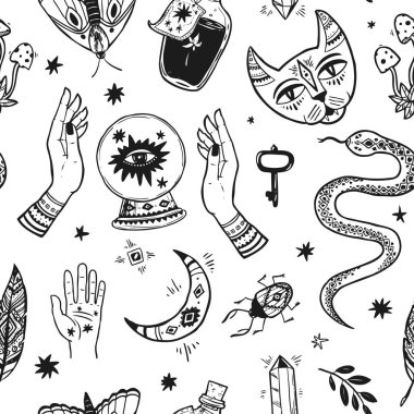 Sihirli elmalar. El çizimi vektör çizimi kutsal sembol.