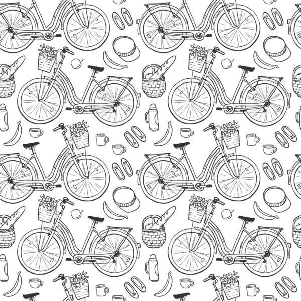 Bicicleta cruzador ilustração. Ilustração desenhada à mão com bicicleta das mulheres da cidade . —  Vetores de Stock